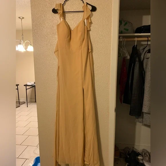 Azazie | Dresses | Floor Length Gold Dress | Poshmark